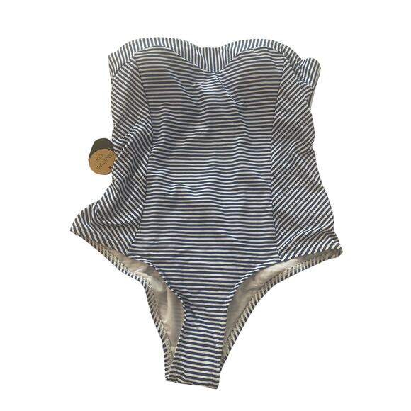 Nip Tuck Swim NWT Azure Size 10 Blue & White Stripe Molded Cups Strapless - Picture 1 of 9